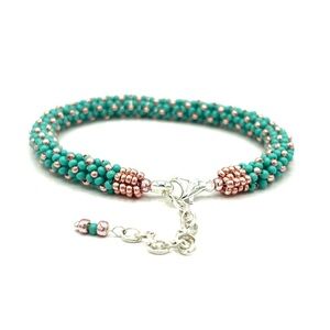 HAND CRAFTED Tubular Style Bracelet with Turquoise and Rose Gold